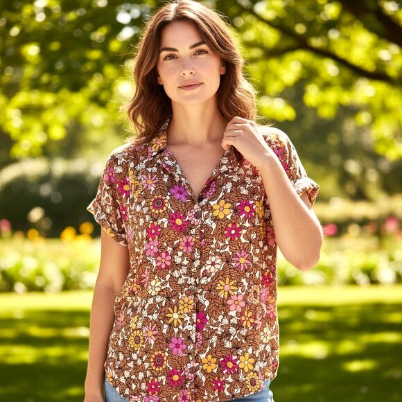 Jane & Delancey Blouse Top Button Down Gold Metallic Thread Anthropologie - Picture 9 of 9